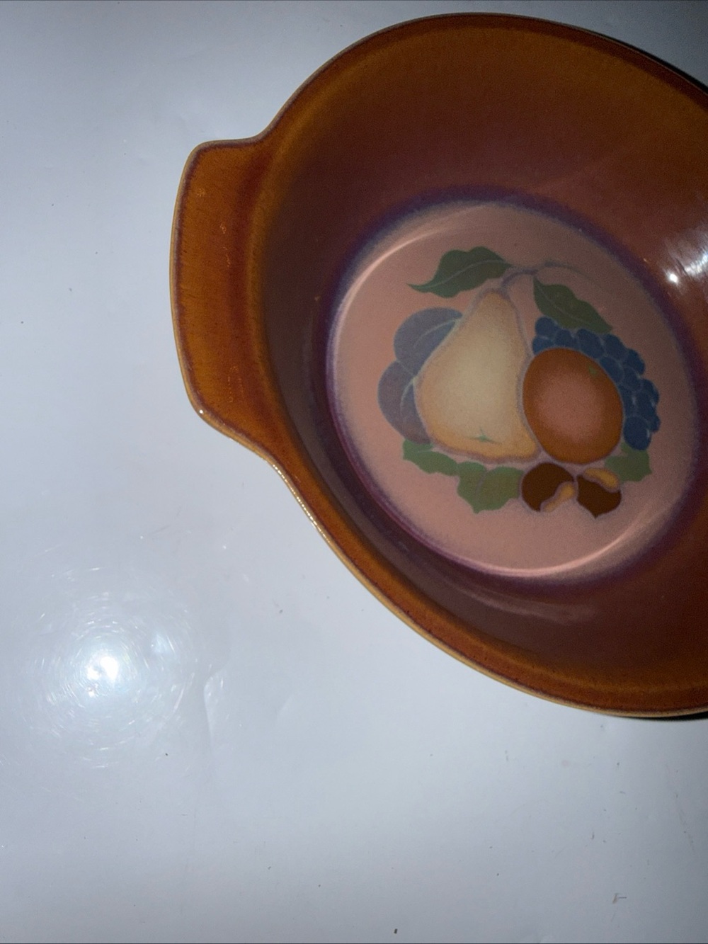 Denby Langley England Orchard 8" Round Handled Baking Serving Dish Brown Fruit - Picture 2 of 8